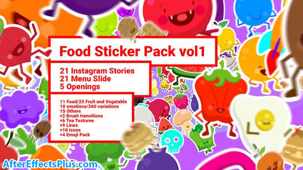 پروژه افتر افکت پکیج استیکر و اموجی مواد غذایی - Food Sticker Pack