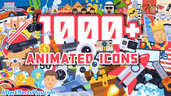 پروژه افتر افکت 1000 آیکون انیمیشنی فلت - 1000+ Flat Animated Icons Pack