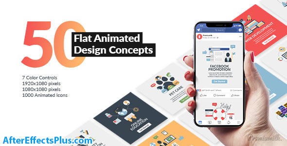 پروژه افتر افکت طرح های مفهومی فلت برای موشن گرافیک - Flat Animated Design Concepts