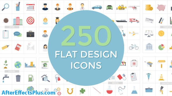 پروژه افتر افکت مجموعه آیکون طراحی فلت - Flat Design Icons
