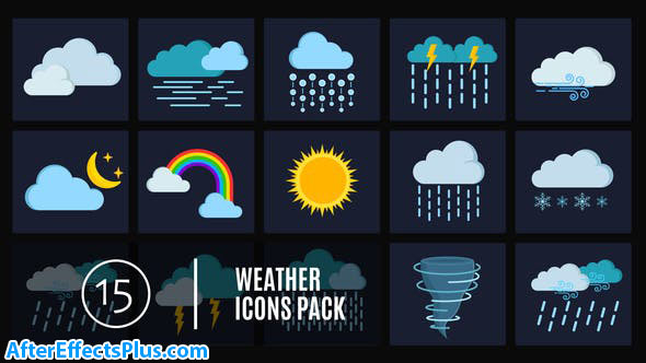 پروژه افتر افکت پکیج 15 آیکون وضعیت آب و هوا - 15 Weather Icons Pack